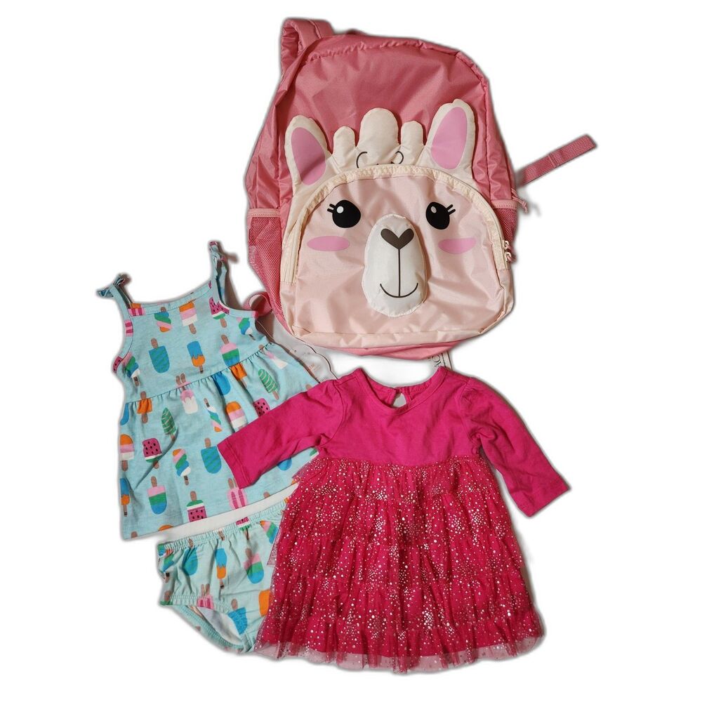 Newborn Clothing Lot (Size 0–3) + Kids Llama Backpack – All New